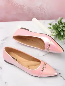 DressBerry Pink And Gold-Toned Embellished Pointed Toe Ballerinas