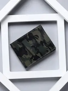 SAMTROH Men Grey & Black Camouflage Printed PU Two Fold Wallet