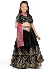 BAESD Girls Semi-Stitched Silk Lehenga & Unstitched Blouse With Dupatta