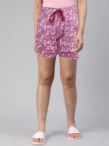 LYRA Women Floral Printed Mid-Rise Cotton Lounge Shorts