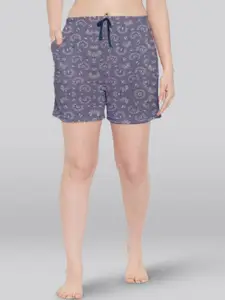 LYRA Women Conversational Printed Mid-Rise Cotton Lounge Shorts