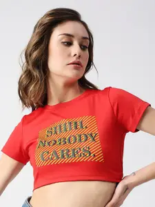 Disrupt Typography Printed Slim Fit Crop T-shirt