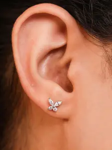Zavya Silver-Toned CZ Studded Quirky Studs Earrings