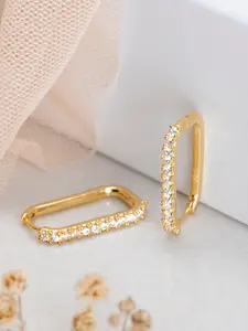 Zavya 925 Pure Silver Cubic Zirconia Gold-Plated Oval Hoop Earrings