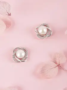 Zavya 925 Pure Silver Cubic Zirconia Contemporary Stud Earrings