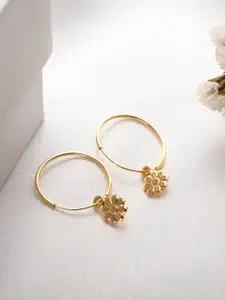 Zavya 925 Pure Silver Gold-Plated Floral Hoop Earrings
