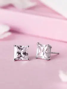 Zavya 925 Pure Silver Rhodium-Plated Cubic Zirconia Square Studs