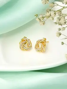 Zavya 925 Pure Silver Cubic Zirconia Gold-Plated Contemporary Studs Earrings