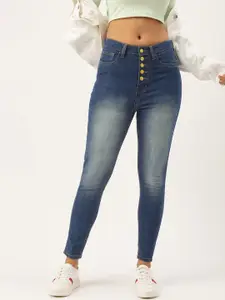 Kook N Keech Women Blue Slim Fit High-Rise Heavy Fade Stretchable Jeans