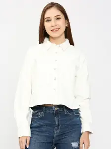 SPYKAR Spread Collar Slim Fit Opaque Cotton Crop Casual Shirt