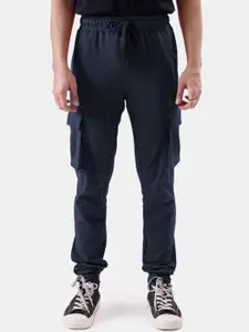 The Souled Store Men Navy Blue Mid-Rise Pure Cotton Cargo Track Pants