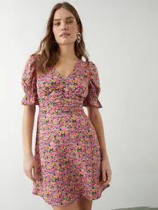 DOROTHY PERKINS Floral Print Puff Sleeves Empire Mini Dress