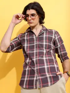 HIGHLANDER Mauve Checked Slim Fit Casual Shirt