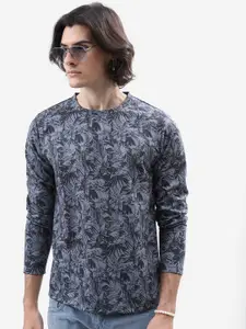 HIGHLANDER Grey Floral Printed Relaxed Fit T-shirt