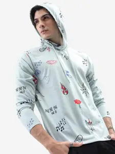 HIGHLANDER Blue Conversational Printed Hooded T-shirt