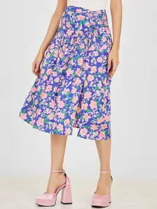 Styli Floral Printed Flared Midi Skirt