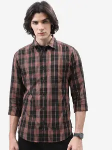 HIGHLANDER Brown & Black Tartan Checked Slim Fit Casual Shirt