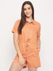 Madame Shirt Collar Short Sleeves Playsuit