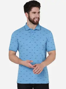 JADE BLUE Conversational Printed Polo Collar Slim Fit Cotton T-Shirt