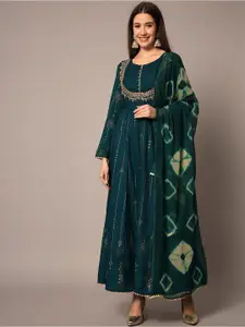 Meeranshi Ethnic Motifs Printed Embroidered Maxi Dress With Dupatta