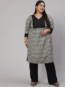 Jaipur Kurti Plus Size Printed V-Neck Straight Kurta