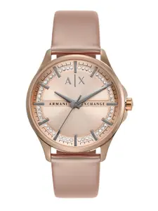 Armani Exchange Women Embellished Leather Analogue Watch AX5272-Rose Gold