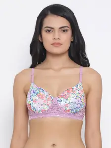 Clovia Floral Non-Wired Lightly Padded T-shirt Bra