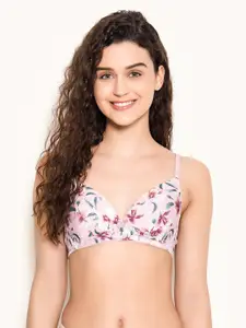 Clovia Padded Non-Wired Demi Cup Floral Print Plunge Bra
