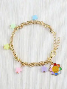 Asthetika Kids Girls Gold-Plated Floral Smiley Link Bracelet