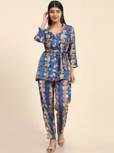 Aawari Women Printed Longline Top With Trousers Co-Ords Set