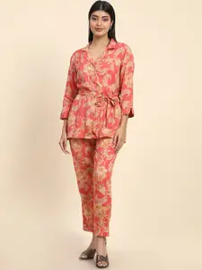 Aawari Printed Longline Top With Trousers Co-Ords Set