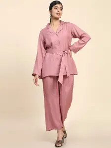Aawari Waist Tie-Up Long Sleeves Top with Trousers