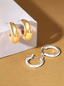 Rubans Voguish Set of 2 Gold & Rhodium-Plated Circular Hoop Earrings
