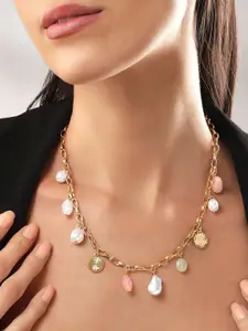 Rubans Voguish Gold-Plated Contemporary Stone Beaded Necklace