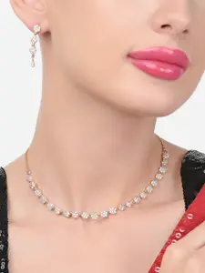 Zaveri Pearls Rose Gold-Plated CZ Studded Necklace and Earrings