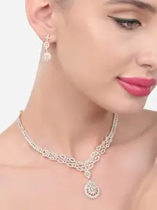 Zaveri Pearls Gold-Plated CZ-Studded Necklace and Earrings