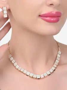 Zaveri Pearls Gold-Plated CZ-Studded Necklace and Earrings