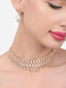 Zaveri Pearls Gold-Plated CZ-Studded Necklace and Earrings