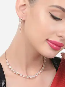 Zaveri Pearls Rose Gold-Plated CZ Studded Necklace and Earrings