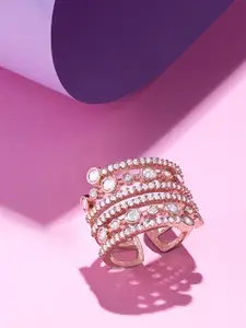 Zaveri Pearls Rose Gold-Plated CZ Studded Adjustable Finger Ring