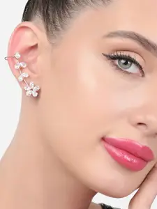 Zaveri Pearls Rose Gold-Plated Cubic Zirconia Floral Ear Cuff Earrings