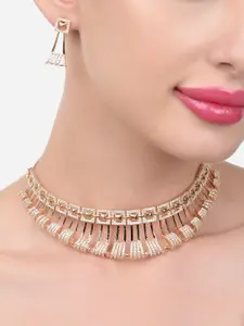 Zaveri Pearls Gold-Plated CZ Studded Choker Necklace and Earrings