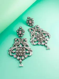 aadita Silver-Plated Stone Studded Contemporary Drop Earrings