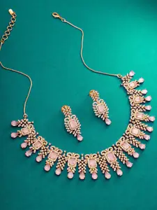 aadita Rose Gold-Plated Stone Studded Necklace and Earrings