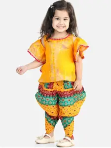 BownBee Girls Bandhani Pure Cotton Top with Dhoti Pants