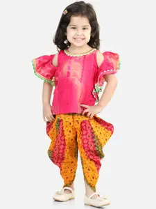 BownBee Girls Bandhani Pure Cotton Top with Dhoti Pants
