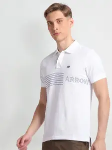 Arrow Sport Men Horizontal Striped Polo Collar Pure Cotton T-shirt