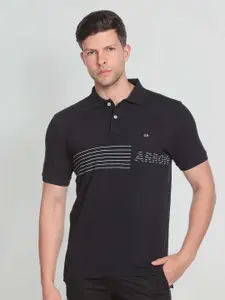 Arrow Sport Men Horizontal Striped Polo Collar Cotton T-shirt