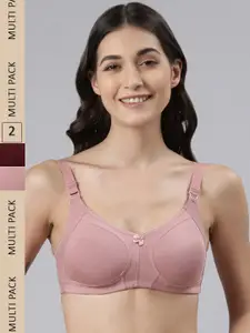 Dollar Missy Pack of 2 Combed Cotton with Stretchy Elastane Wire-Free Panelled Support Bra