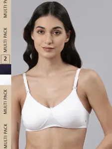 Dollar Missy Pack of 2 Women Cotton Wire-Free Soft Padded Bra DTS-2051-R3-WHT-NVY-PO2